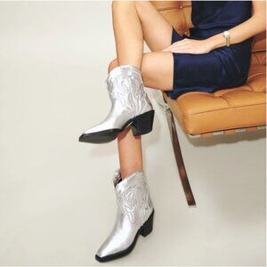 NIB! Reformation "Otto" Mini Western Boot in Silver - Size 7